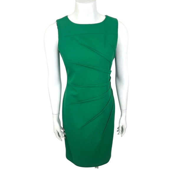 Calvin Klein Career Sheath Dress Womens 6 Green Sleeveless Knee Length Pleated - Picture 1 of 9